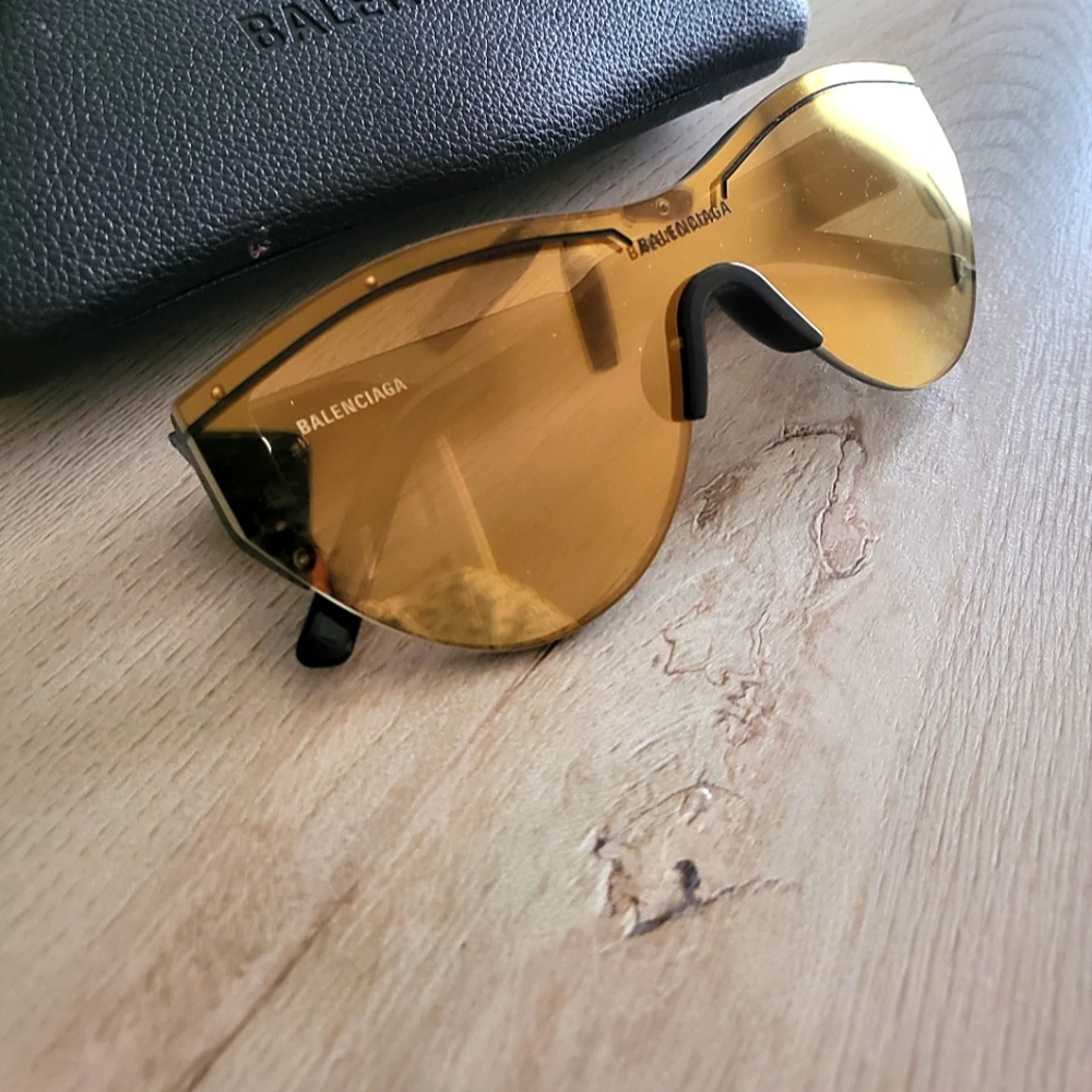 Balenciaga Gold color 65MM Oversized Shield Sunglasses